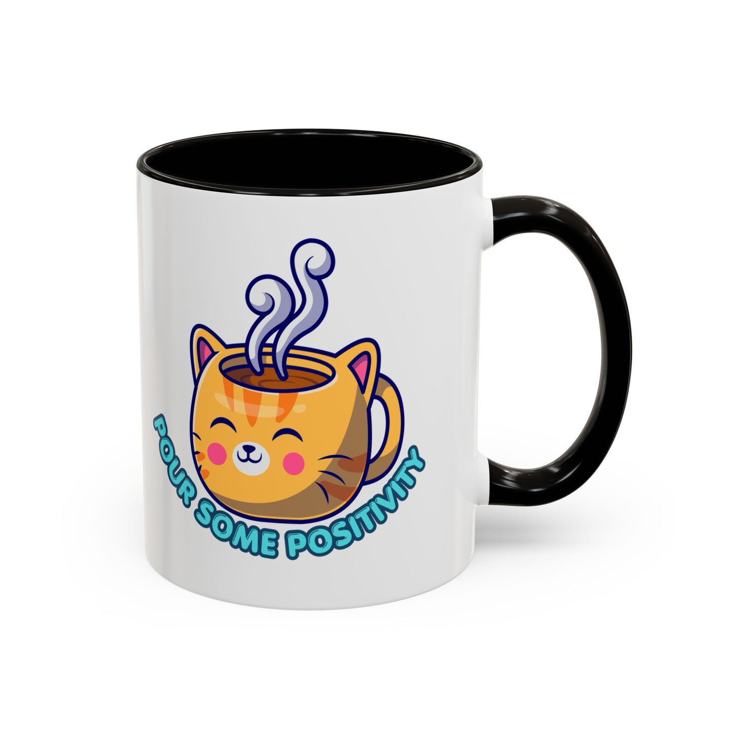 Cute Cat Coffee Mug – "Pour Some Positivity" Kawaii Ceramic Mug | Gift for Cat Lovers | 11oz