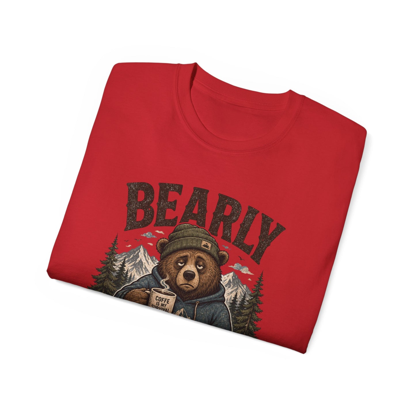 Bearly Functioning Shirt – Funny Bear Coffee T-Shirt | Vintage Camping Graphic Tee for Coffee Lovers
