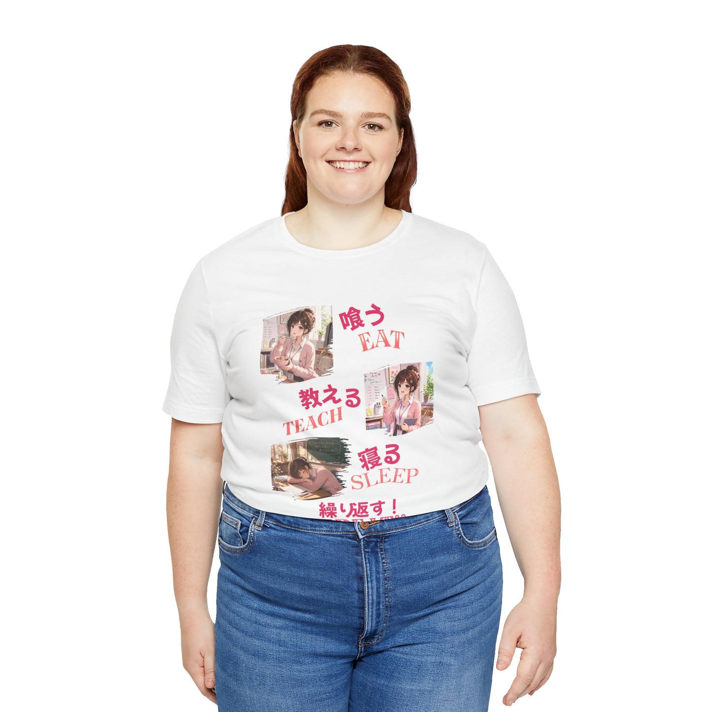 Teacher Anime Graphic Tee — Eat, Teach, Sleep, Repeat | Kawaii Japanese Style T-Shirt"