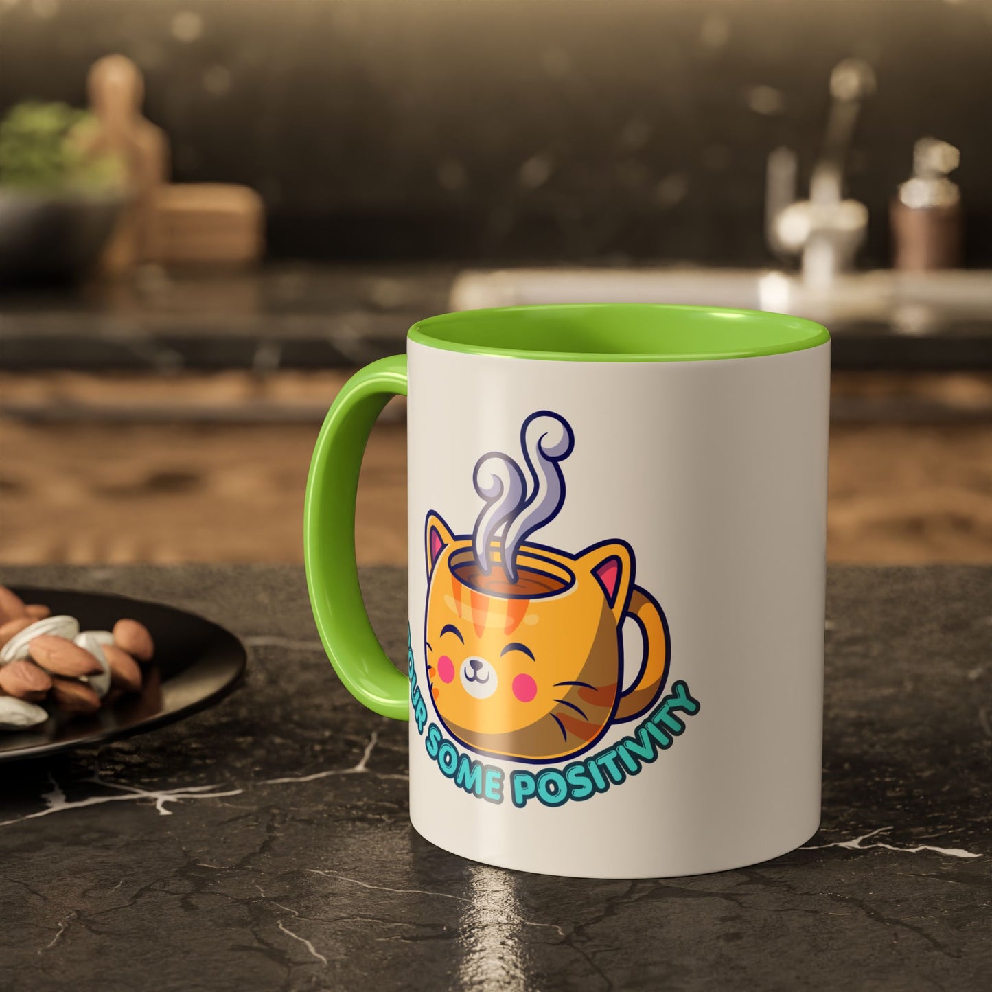 Cute Cat Coffee Mug – "Pour Some Positivity" Kawaii Ceramic Mug | Gift for Cat Lovers | 11oz