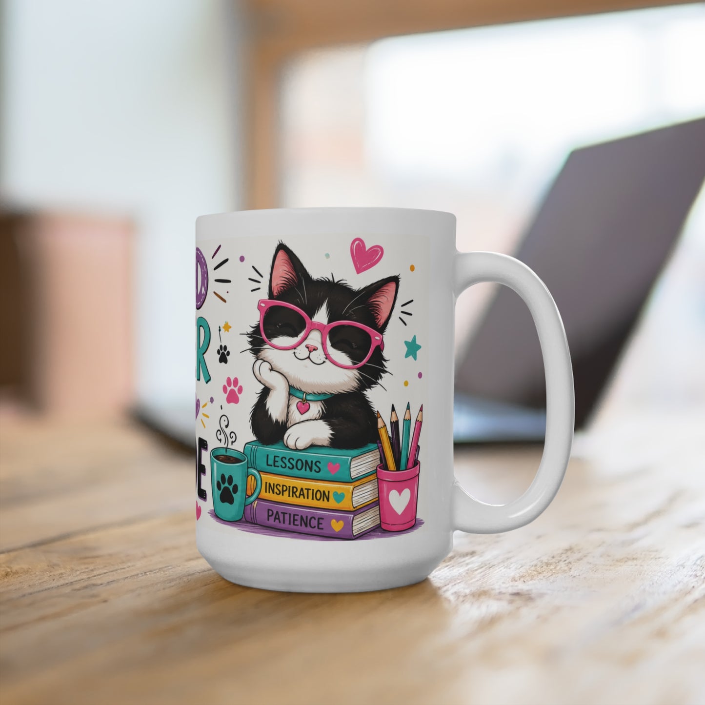 Cat Teacher Coffee Mug, 15oz – “Every Good Teacher Needs a Little Cat-titude” | Funny Teacher Gift for Cat Lovers