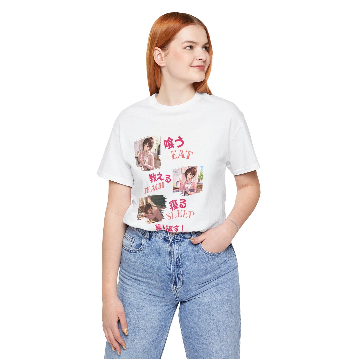 Teacher Anime Graphic Tee — Eat, Teach, Sleep, Repeat | Kawaii Japanese Style T-Shirt"