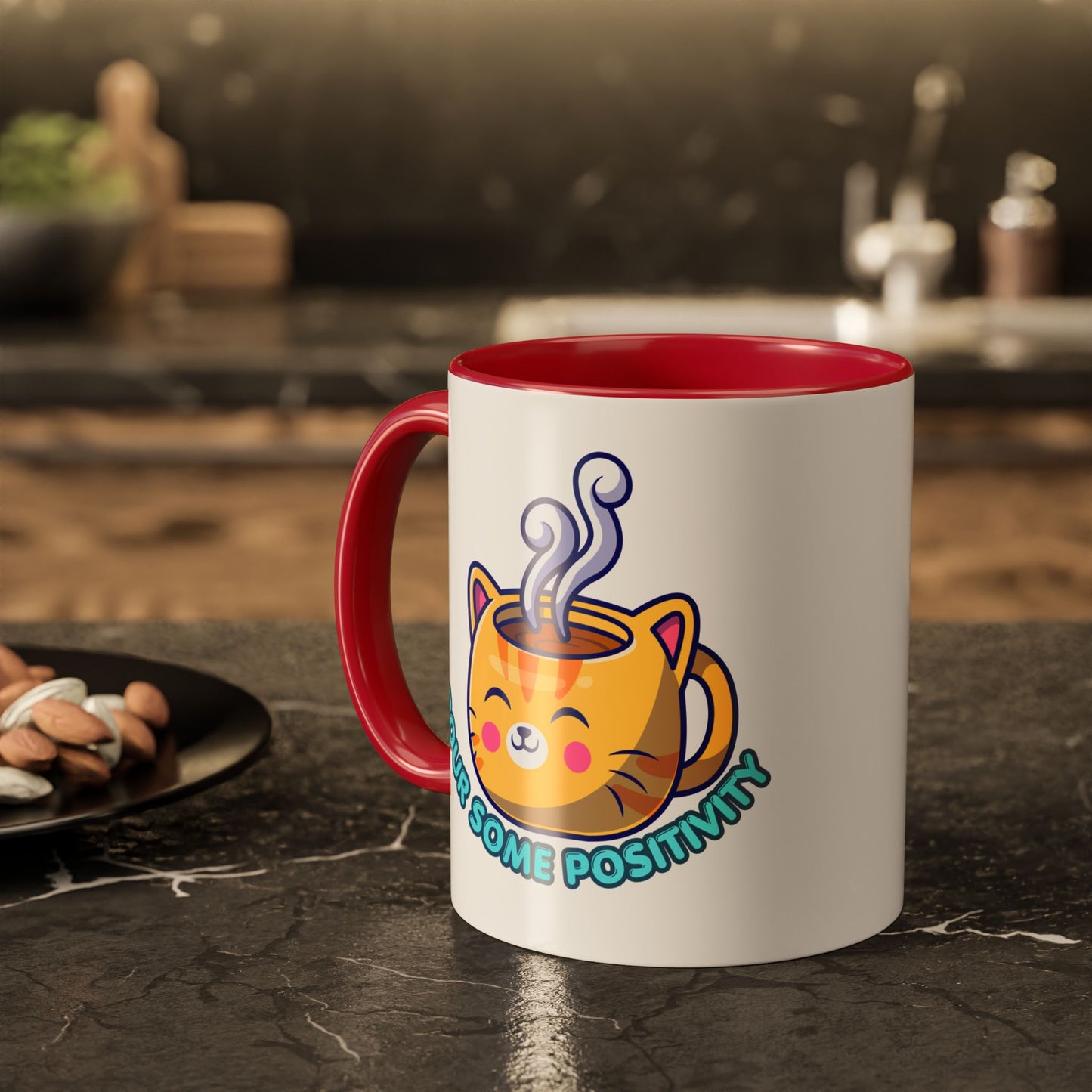 Cute Cat Coffee Mug – "Pour Some Positivity" Kawaii Ceramic Mug | Gift for Cat Lovers | 11oz