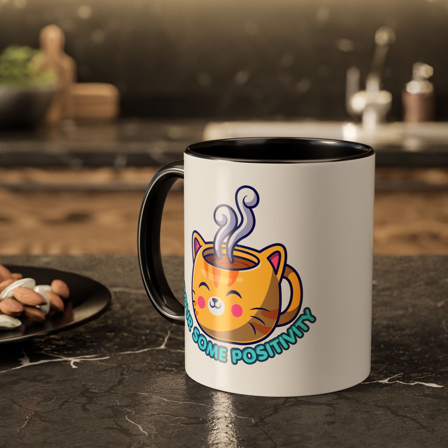 Cute Cat Coffee Mug – "Pour Some Positivity" Kawaii Ceramic Mug | Gift for Cat Lovers | 11oz