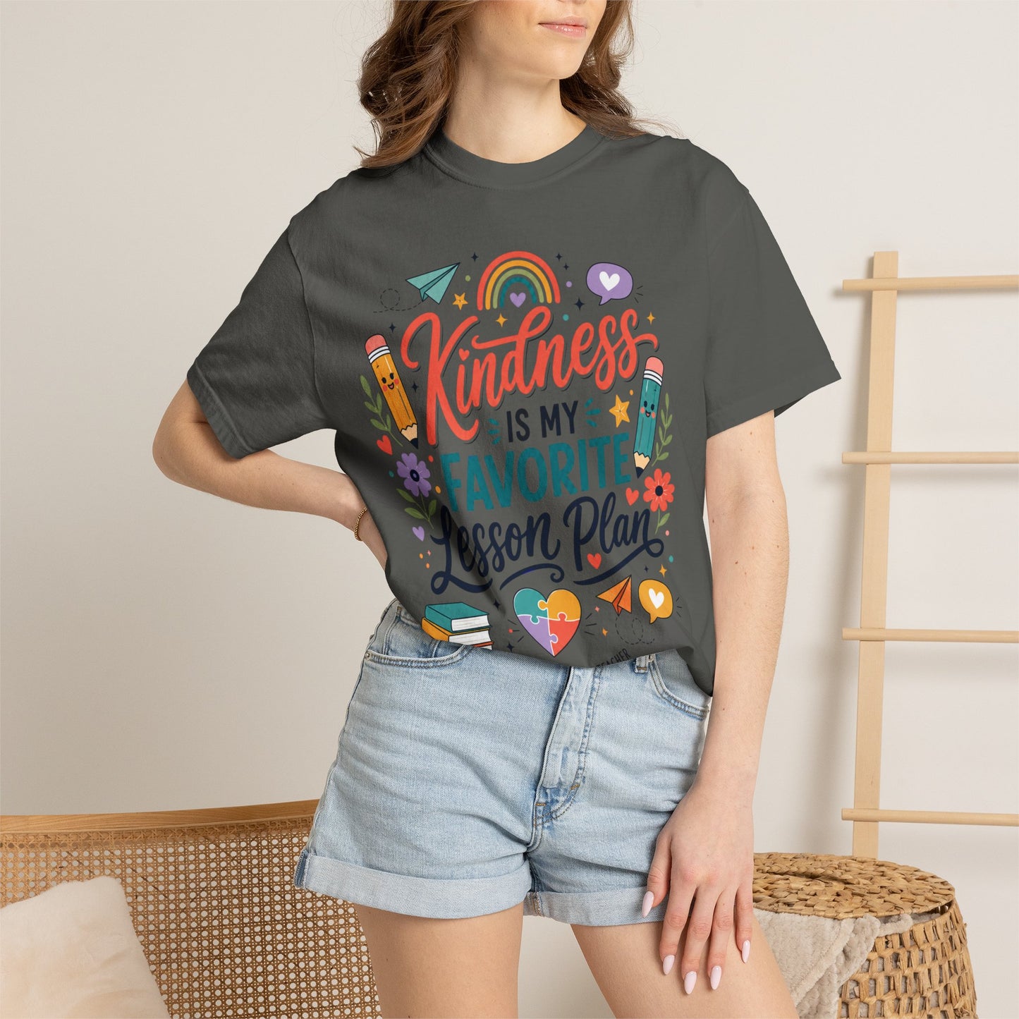 Kindness Is My Favorite Lesson Plan Unisex Garment-Dyed T-Shirt – Special Education Teacher Shirt | Cute SPED Teacher Gift | Inspirational School Tee