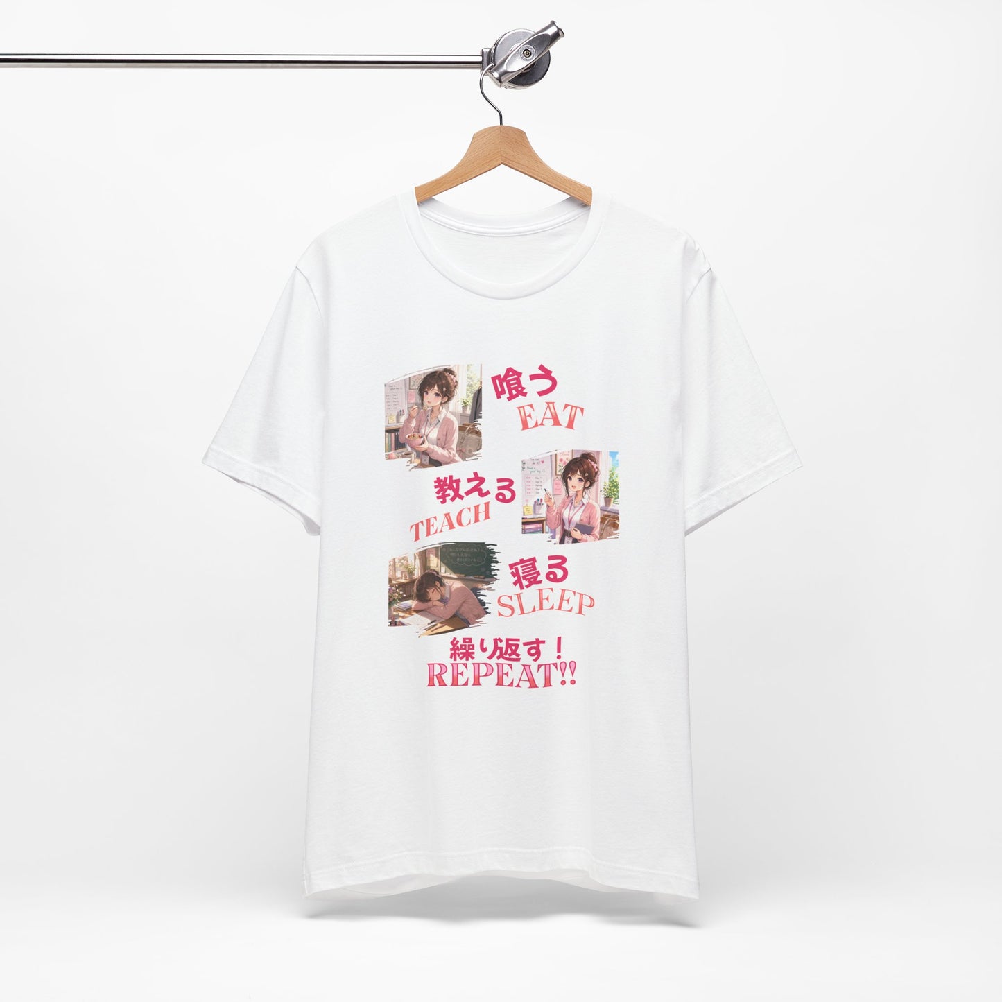 Teacher Anime Graphic Tee — Eat, Teach, Sleep, Repeat | Kawaii Japanese Style T-Shirt"