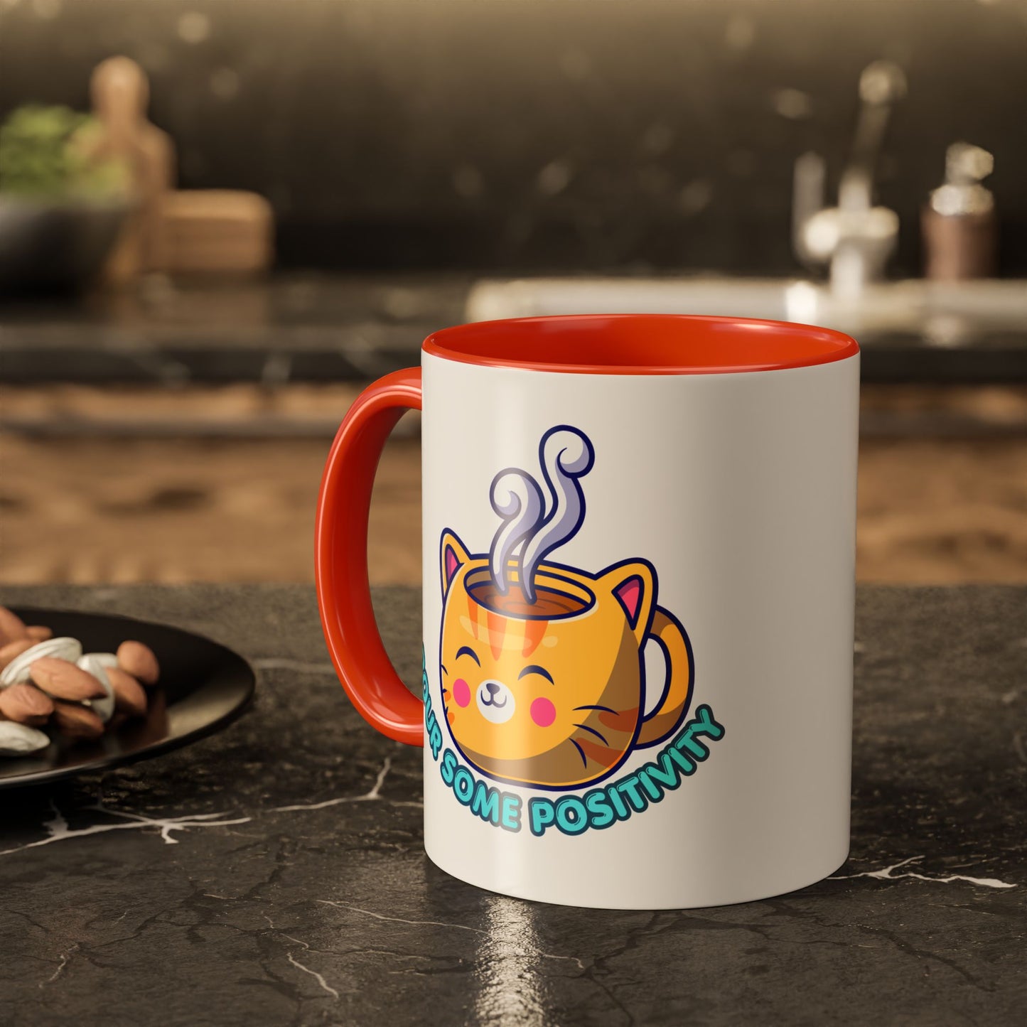 Cute Cat Coffee Mug – "Pour Some Positivity" Kawaii Ceramic Mug | Gift for Cat Lovers | 11oz