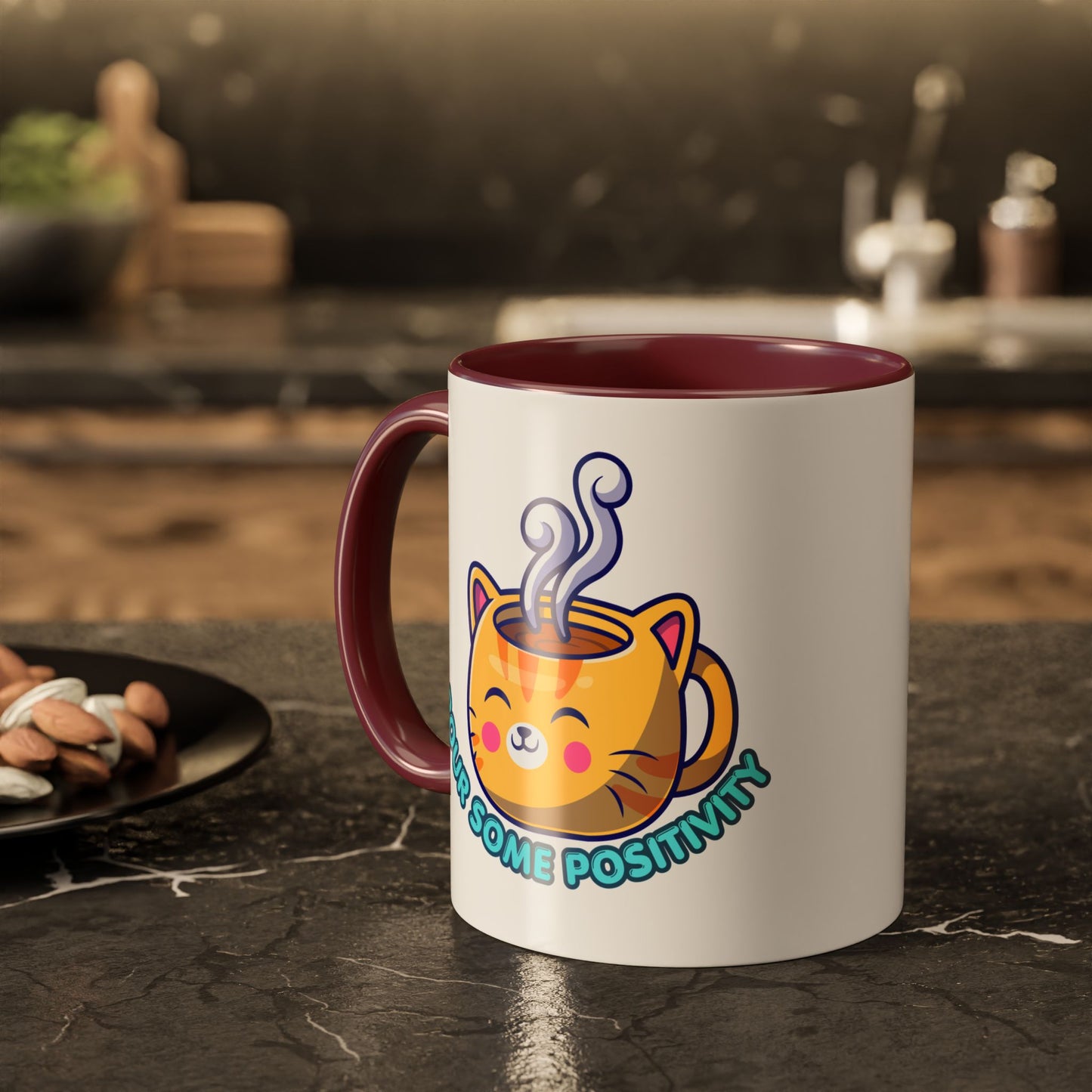 Cute Cat Coffee Mug – "Pour Some Positivity" Kawaii Ceramic Mug | Gift for Cat Lovers | 11oz