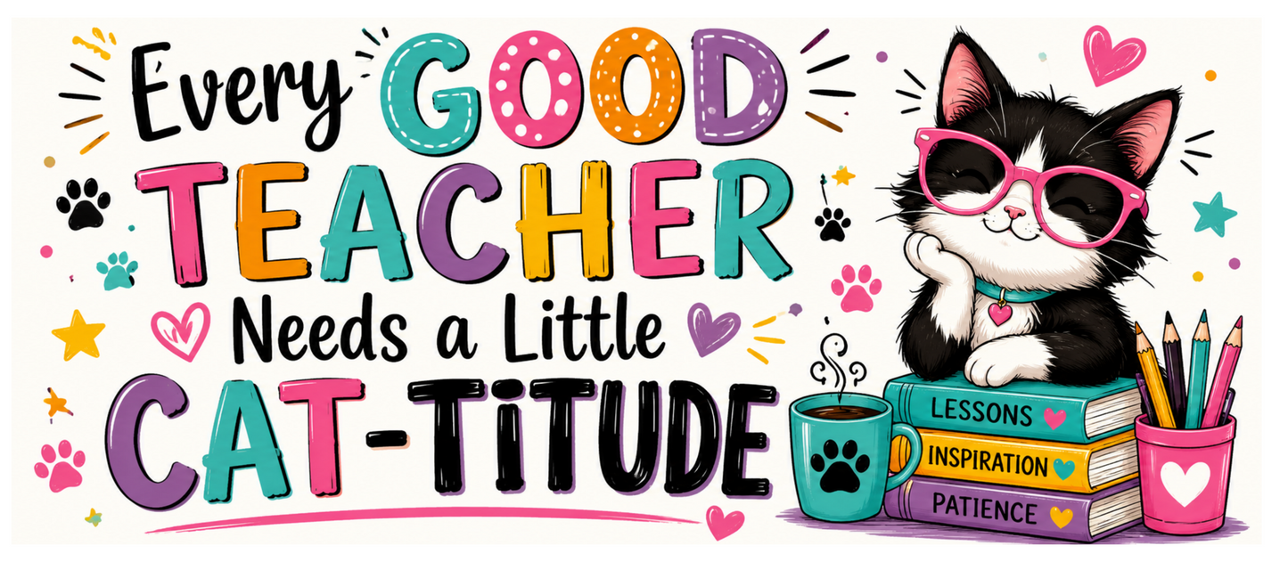 Cat Teacher Coffee Mug, 15oz – “Every Good Teacher Needs a Little Cat-titude” | Funny Teacher Gift for Cat Lovers