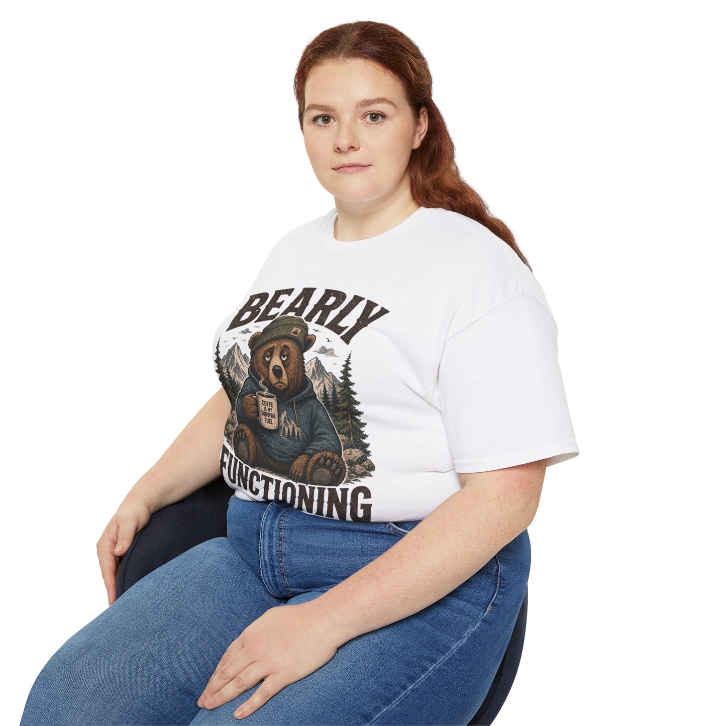 Bearly Functioning Shirt – Funny Bear Coffee T-Shirt | Vintage Camping Graphic Tee for Coffee Lovers
