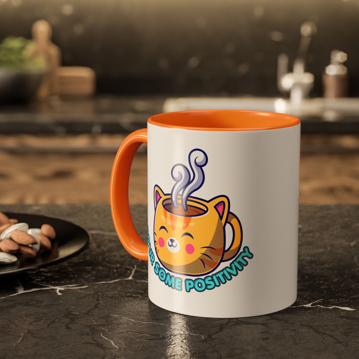 Cute Cat Coffee Mug – "Pour Some Positivity" Kawaii Ceramic Mug | Gift for Cat Lovers | 11oz