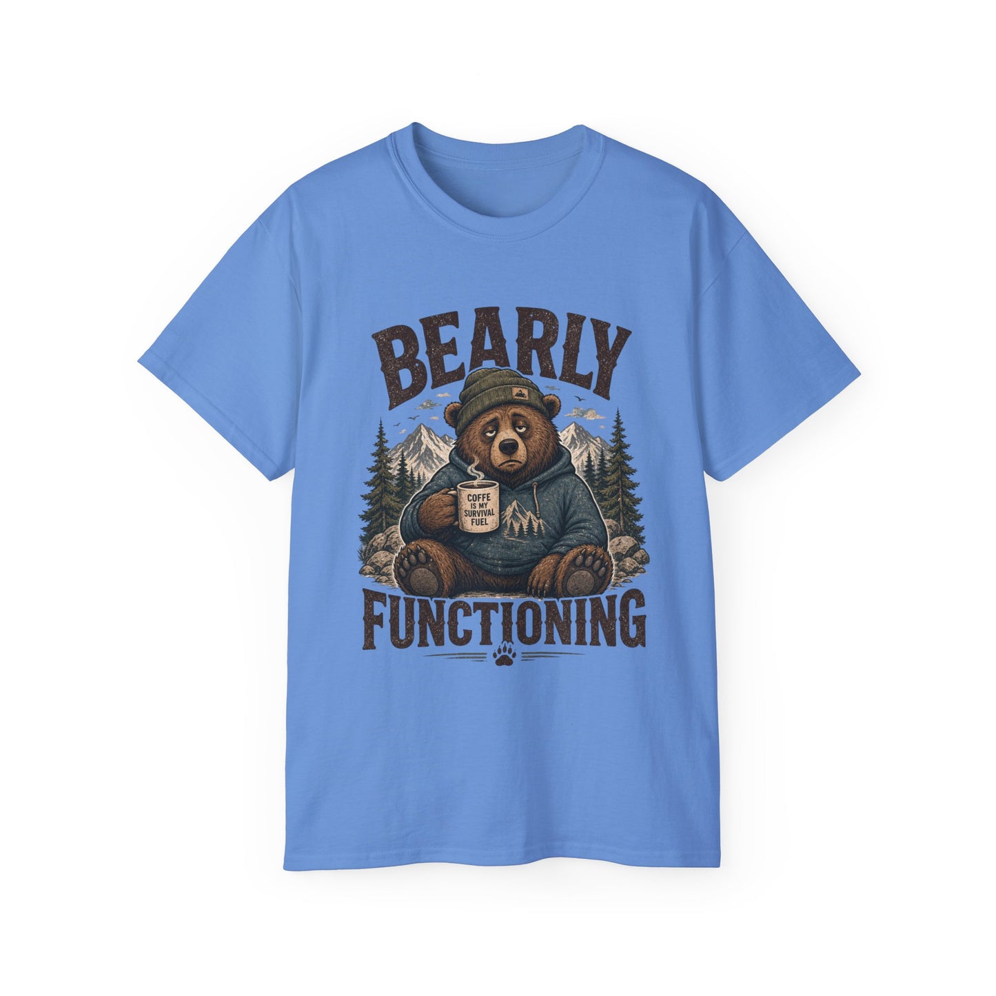 Bearly Functioning Shirt – Funny Bear Coffee T-Shirt | Vintage Camping Graphic Tee for Coffee Lovers