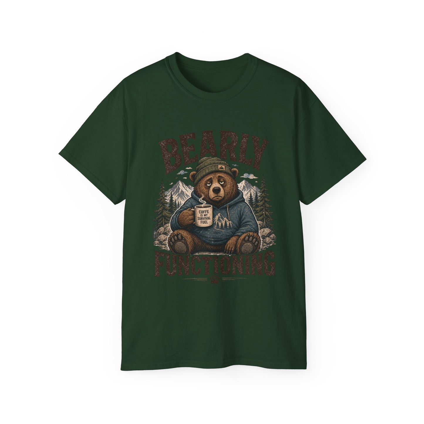Bearly Functioning Shirt – Funny Bear Coffee T-Shirt | Vintage Camping Graphic Tee for Coffee Lovers