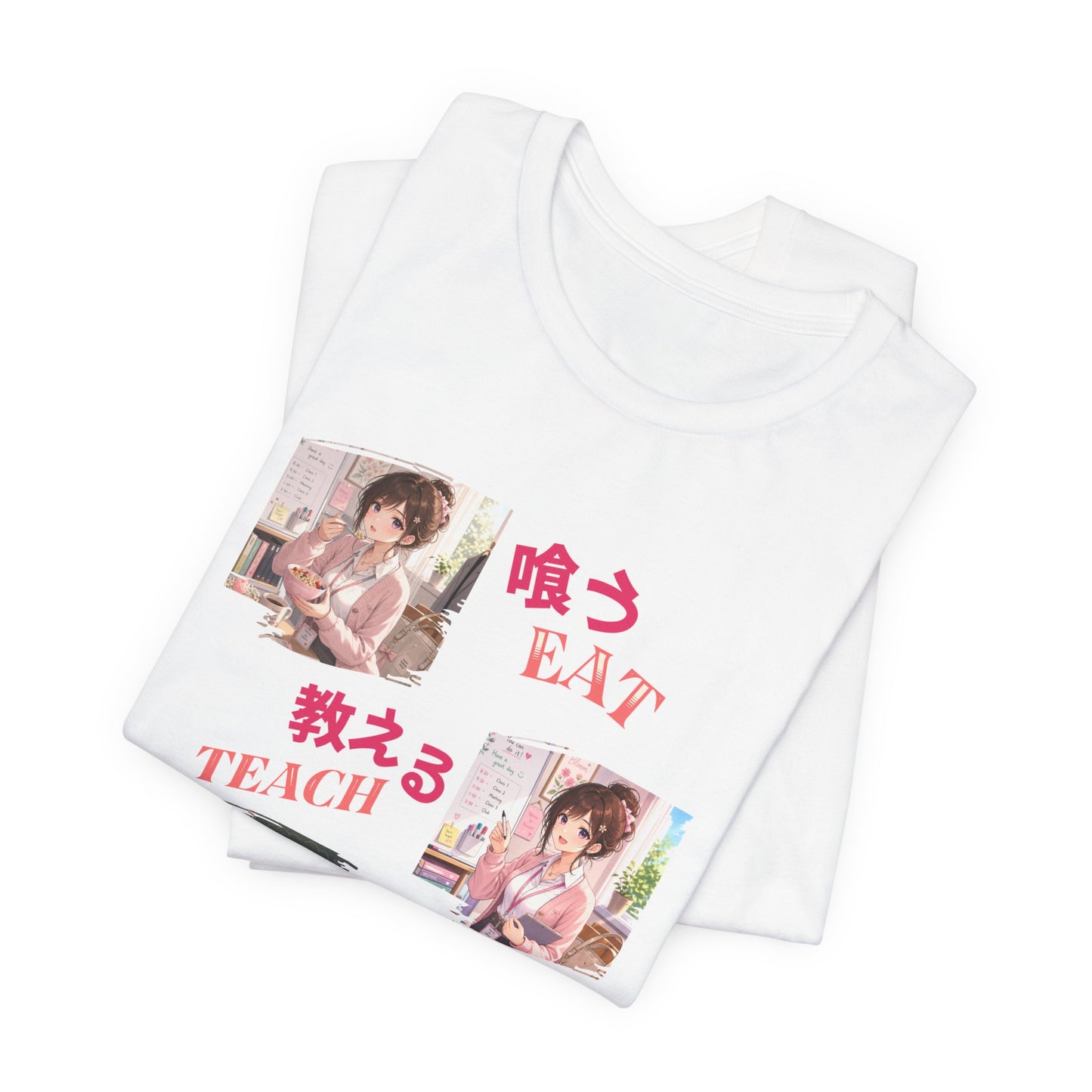 Teacher Anime Graphic Tee — Eat, Teach, Sleep, Repeat | Kawaii Japanese Style T-Shirt"