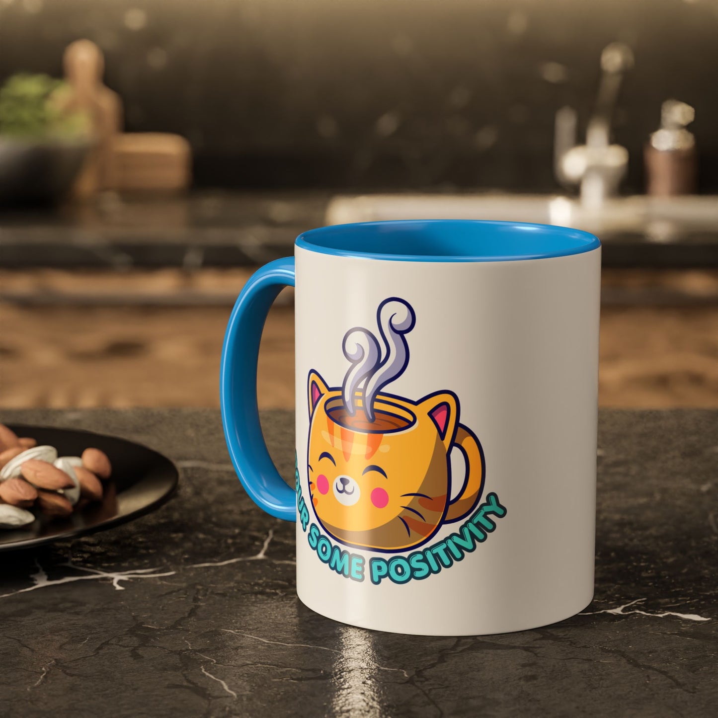 Cute Cat Coffee Mug – "Pour Some Positivity" Kawaii Ceramic Mug | Gift for Cat Lovers | 11oz